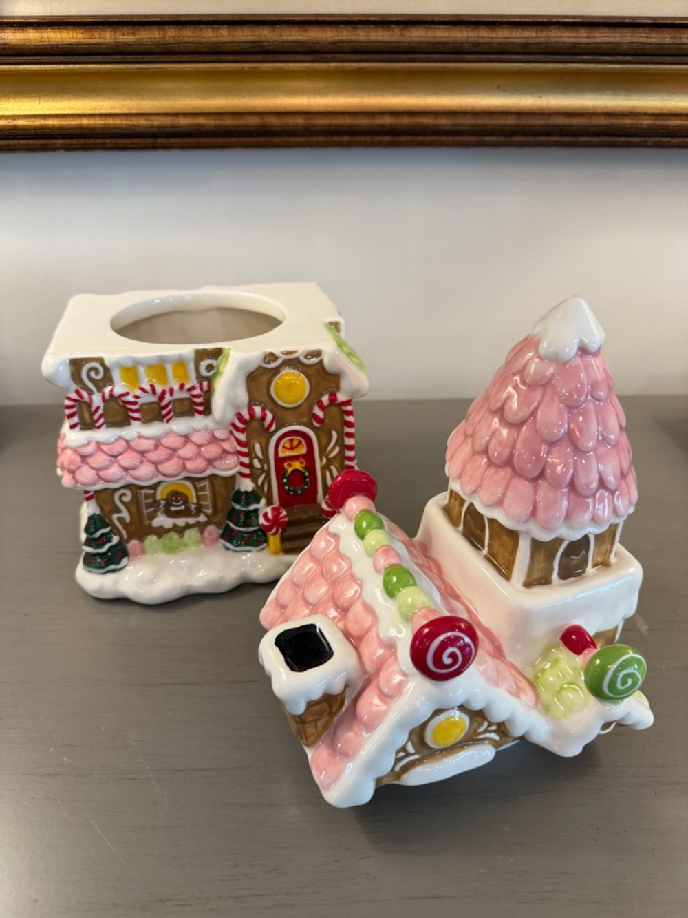 Retired Blue Sky Clayworks Christmas Gingerbread Ceramic House Cookie Jar 12" - Picture 6 of 11